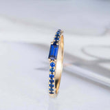 1ct Baguette Cut Blue Sapphire Engagement Ring Minimalist 14k Yellow Gold Finish