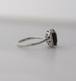 2.4ct Engagement Ring Emerald Cut Blue Sapphire Diamond Halo 14k White Gold Over