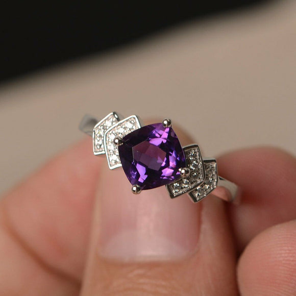 2ct Cushion Cut Purple Amethyst Proposal Engagement Ring 18k White Gold Finish