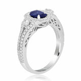 2.5ct Oval Blue Sapphire Engagement Ring Halo Gatsby Iced 14k White Gold Finish