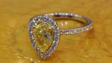 1.5ct Pear Cut Yellow Sapphire Accent Halo Engagement Ring 14k White Gold Finish