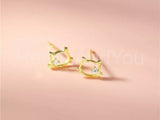 0.1ct Round Cut Moissanite Cat Kitten Stud Earrings Women 14k Yellow Gold Plated