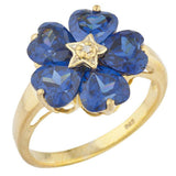 5ct Engagement Ring Heart Cut Blue Sapphire Floral Women 14k Yellow Gold Finish