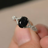 1.3ct Oval Cut Black Diamond Engagement Ring 14k White Gold Finish Unique Design