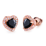 2ct Heart Cut Black Diamond Halo Heart Shape Stud Earrings 14k Rose Gold Finish