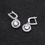 2ct Round Cut VVS1D Diamond Halo Latch Back Drop Earrings 14k White Gold Finish