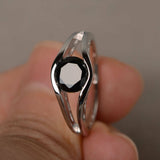 Split Shank Engagement Ring 1ct Round Cut Black Diamond 14k White Gold Finish