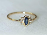 1ct Engagement Ring Marquise London Blue Topaz Minimalist 14k Yellow Gold Finish