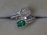 2.2ct Engagement Ring Ova Cut Green Emerald Halo Bypass 14k White Gold Finish