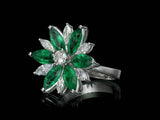 1.73ct Marquise Cut Green Emerald Engagement Ring Flower 14k White Gold Finish