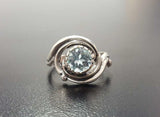 1ct Engagement Ring Round Cut Blue Aquamarine Swirl Solitaire 14k WhiteGold Over