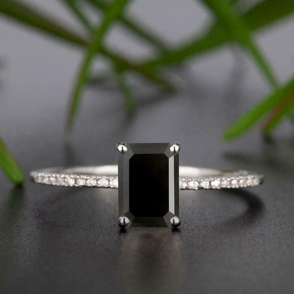 1.2ct Emerald Black Diamond Engagement Ring 14k White Gold Over Accent Solitaire