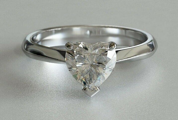 1ct Heart Cut Diamond Engagement Ring Classic Solitaire 14k White Gold Finish