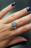 1ct Engagement Ring Round Cut Blue Aquamarine Swirl Solitaire 14k WhiteGold Over