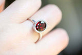 1ct Oval Cut Red Garnet Engagement Ring Bezel Set Solitaire 14k WhiteGold Finish