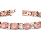 20Ct Oval Peach Morganite Round Diamond Queen Tennis Bracelet 14K Rose Gold Over