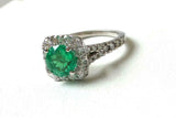 2ct Engagement Ring Round Cut Green Emerald Halo Split Shank 14k White Gold Over