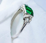 2.6ct Green Emerald Cut Engagement Ring Trilogy 14k White Gold Finish