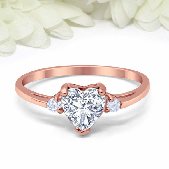 1ct Heart Cut Diamond Engagement Ring Trilogy Minimalist 14k Rose Gold Finish