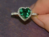 1.75ct Engagement Ring Heart Cut Green Emerald Halo 14k White Gold Finish