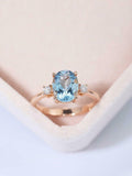 1.3ct Oval Cut Blue Aquamarine Diamond Trilogy Engagement Ring 14k RoseGold Over