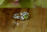 1ct Heart Cut Green Peridot Engagement Ring Claddagh Design 14k WhiteGold Finish