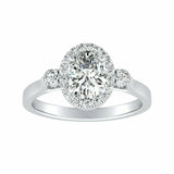 2.2Ct Oval Cut Diamond Round Accents Halo Engagement Ring 14K White Gold Finish