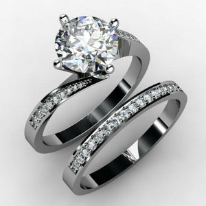 2ct Round Cut VVS1D Diamond Bridal Set Engagement Ring 14k White Gold Finish