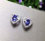 2.1ct Stud Earrings Oval Cut Tanzanite Hollow Heart Shape 14k White Gold Finish