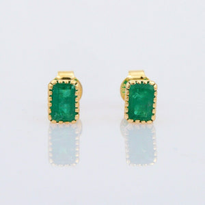 1.5ct Stud Earrings Green Emerald Cut Solitaire Design 14k Yellow Gold Finish