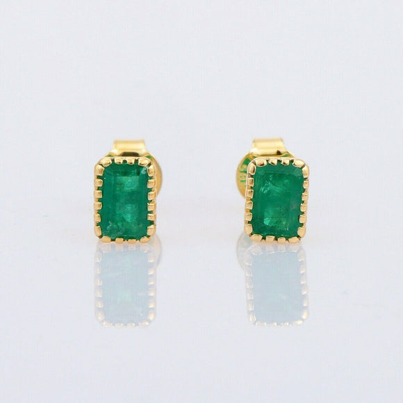 1.5ct Stud Earrings Green Emerald Cut Solitaire Design 14k Yellow Gold Finish