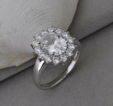 3Ct Oval Cut DVVS1 Diamond Floral Halo Engagement Ring 14K White Gold Finish