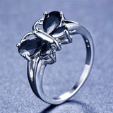 2ct Pear Cut Black Diamond Engagement Ring 14k WhiteGold Finish Butterfly Design