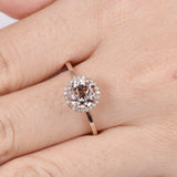 2ct Round Cut Morganite Engagement Ring Diamond Halo Solitaire 14k RoseGold Over