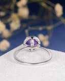 1ct Round Purple Amethyst Halo Solitaire Engagement Ring 14k White Gold Finish