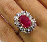 5Ct Oval Cut Pink Ruby Round Diamonds Halo Cocktail Ring 14K White Gold Finish