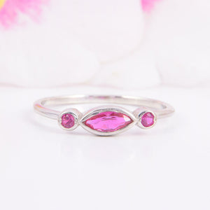 1.2ct Marquise Pink Ruby Engagement Ring Trilogy Solitaire 14k White Gold Finish