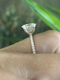 3ct Oval Cut Diamond Engagement Ring Hidden Halo 14k Rose Gold Over Round Accent