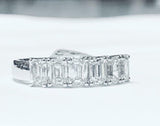 4ct Wedding Ring Band Emerald Cut Diamond Half Eternity 14k White Gold Finish