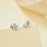 0.12ct Round Cut Diamond Moon and Star Tiny Stud Earrings 14k Yellow Gold Finish