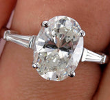 2Ct Oval Cut Diamond Trilogy Engagement Ring 14K White Gold Over Baguette Accent