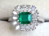 2.6ct Princess Cut Green Emerald Sunburst Ballerina Ring 14k White Gold Finish