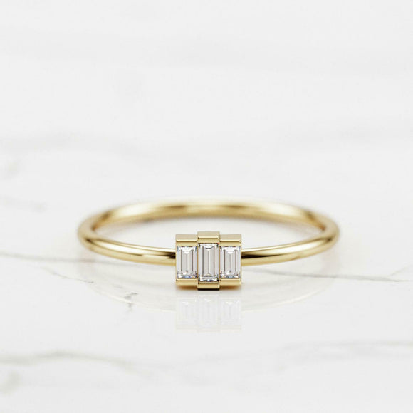 Minimalist Engagement Ring 0.3ct Baguette Cut VVS1D Diamond 14k Yellow Gold Over