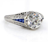 3Ct Round Diamond Sapphire Vintage Art Deco Engagement Ring 14K White Gold Over