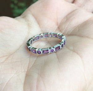 2ct Baguette Round Purple Amethyst Half Eternity Wedding Band 14k WhiteGold Over