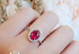 2ct Oval Cut Pink Ruby Engagement Ring 14k WhiteGold Over Halo Cluster Statement