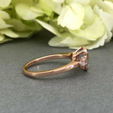 Three Stone Solitaire Engagement Ring 1ct Emerald Cut Diamond 14k Rose Gold Over