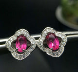 2.3ct Stud Earrings Oval Cut Pink Ruby Halo Design 14k White Gold Finish