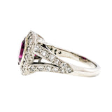 2.5ct Round Cut Pink Ruby Engagement Ring Halo Split Shank 14k White Gold Finish