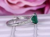 2ct Green Emerald Cut Solitaire Ring 14k White Gold Over Three Row Round Accents